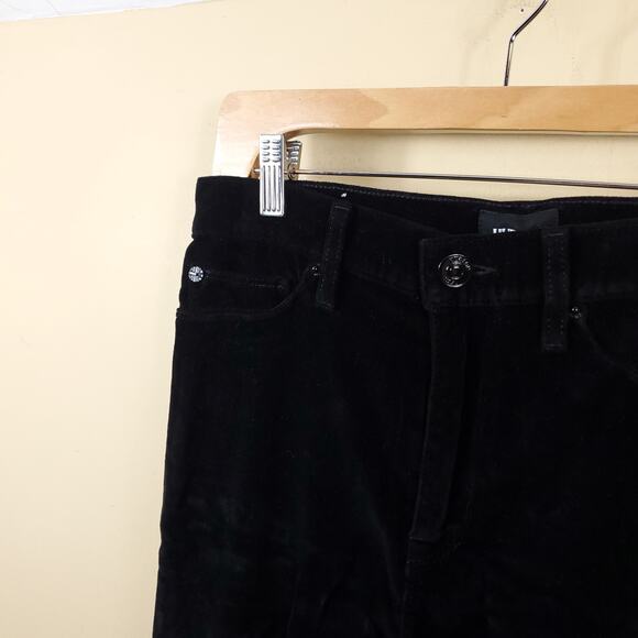 Hudson Nix High-rise Lace-hem Cropped Velveteen Pants In Black Star Size 28 - Picture 4 of 12